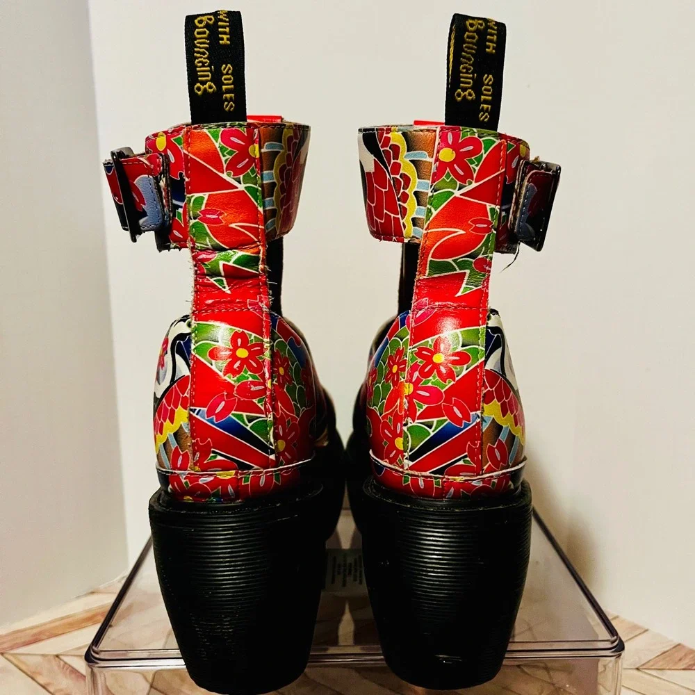 Dr Martens Bessie Wedge Platform Sandals Women 5 Floral Koi Tattoo Psychedelic